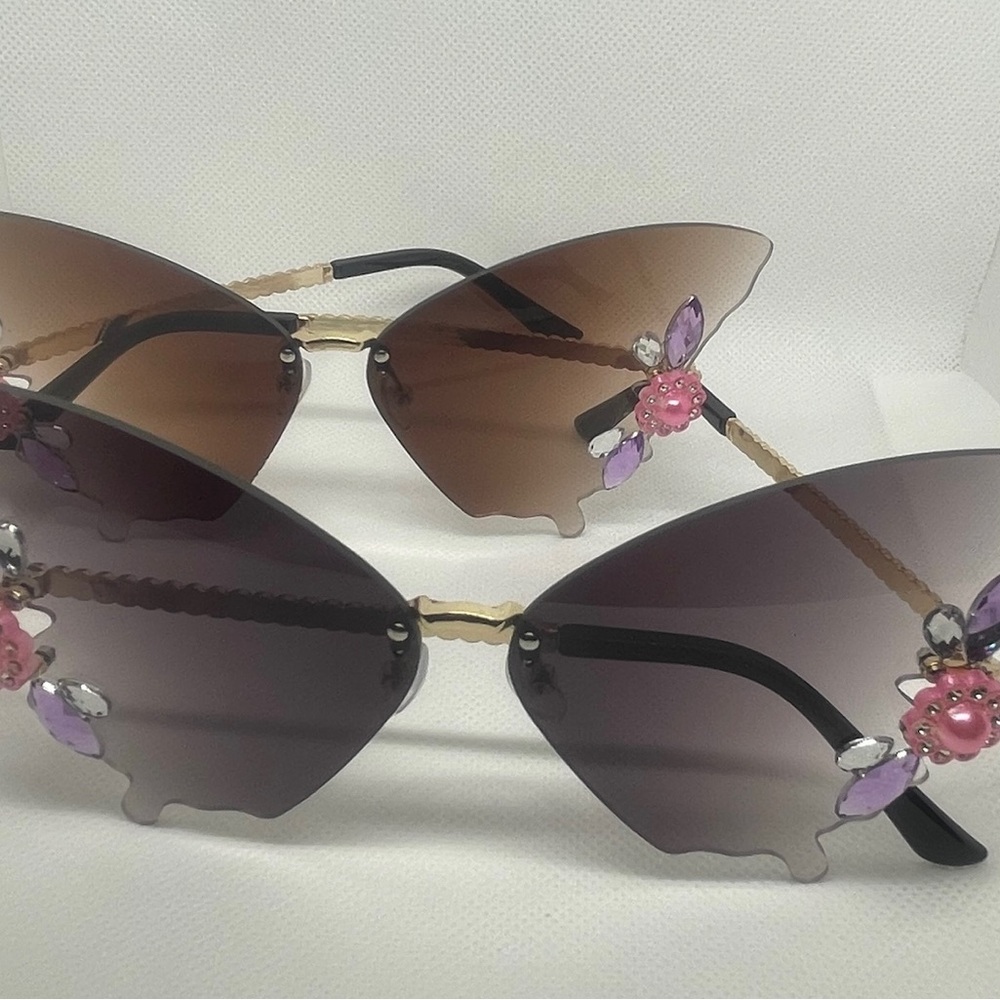 Butterfly Rimless Sunglasses | Brown Gradient with Rhinestone Embellishments
